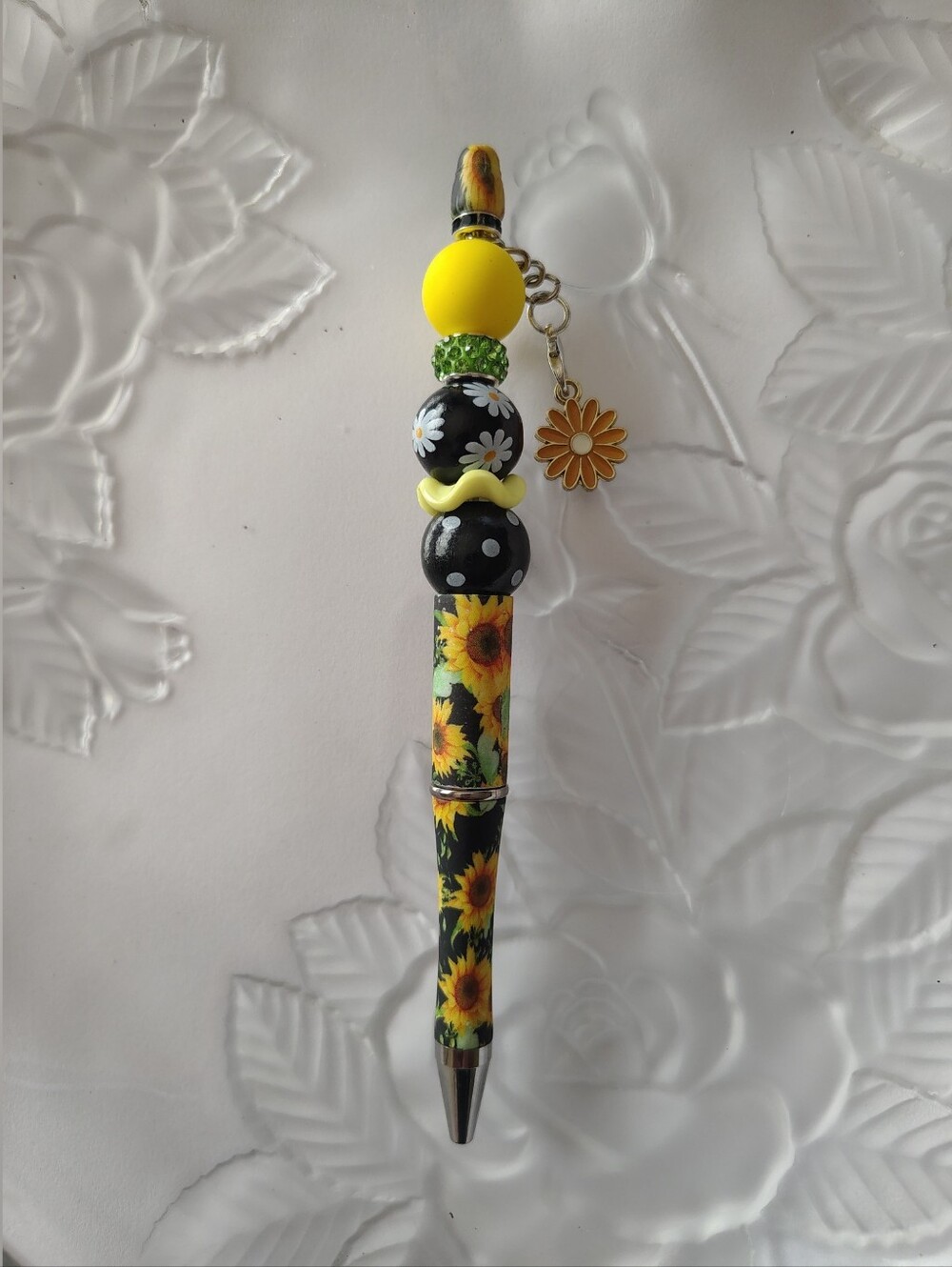 Sunflower Charm Beaded Pen - Yellow & Black